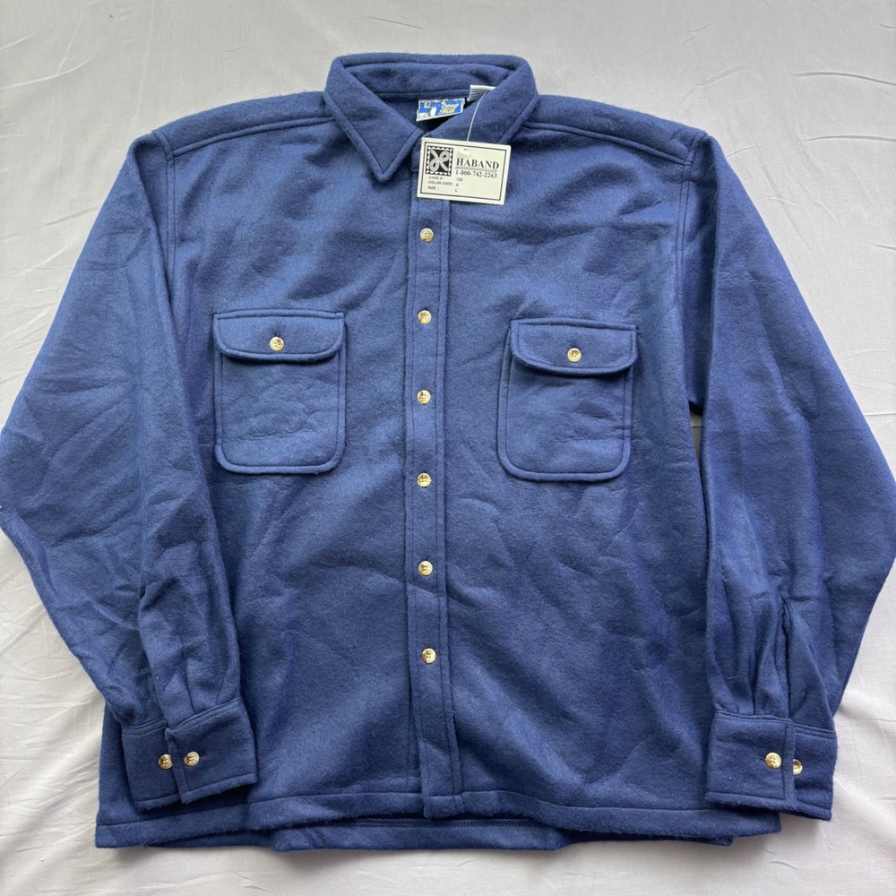 Haband Stag Hill Mens Blue Fleece Shirt Jacket Button Up Sz L Navy Outdoor NWT